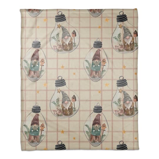and Check Gnome Globe Pattern Coral Fleece Blanket